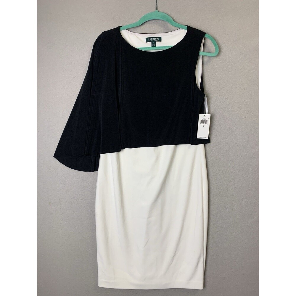 Lauren Ralph Lauren Dress Womans Size 6 Black & Cream Sheath Lined Career Party